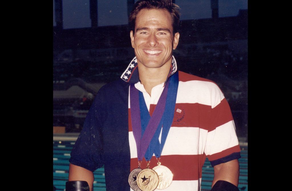 Gregory Burns with Atlanta 1996 Paralympic gold medals