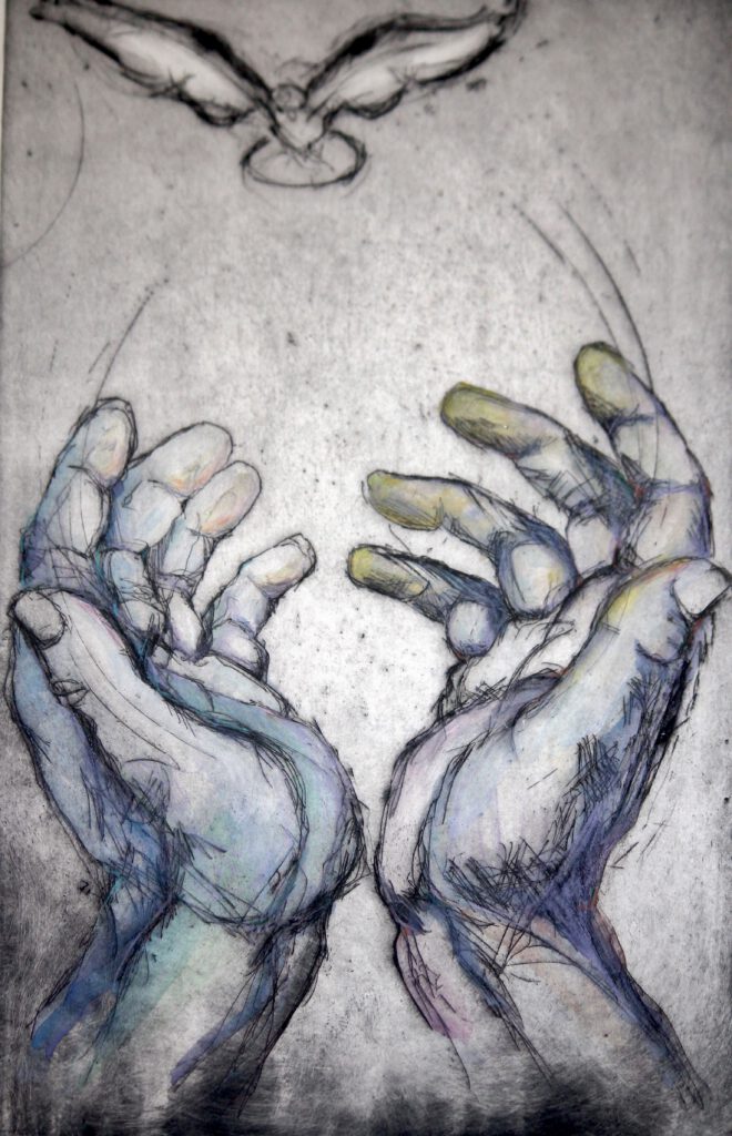 Hands with Dove · Aquatint · 1982