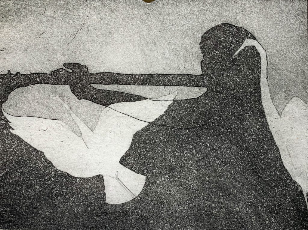 Flutist & Egret · Etching · 1981