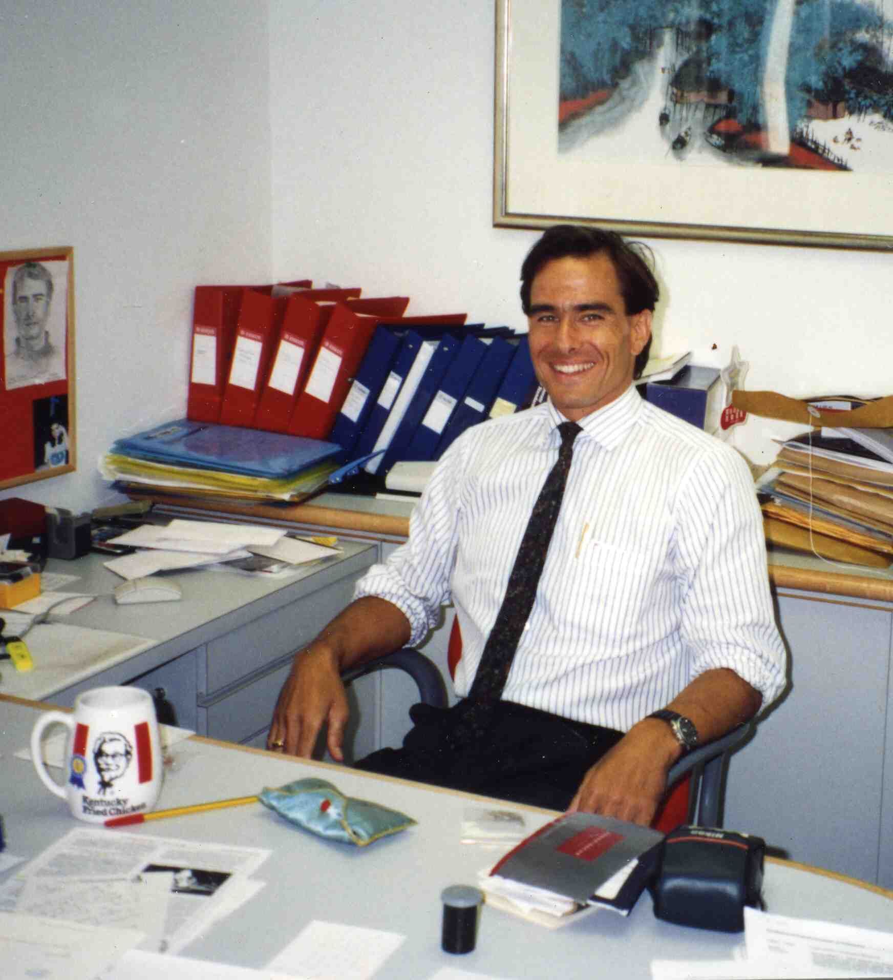 Gregory Burns at his KFC desk, Hong Kong, 1994